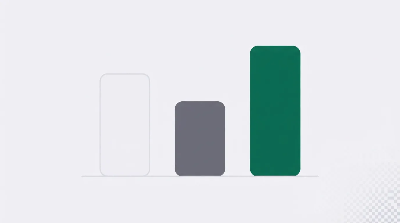 Three vertical bars on a pale ground, the right bar tallest and filled green
