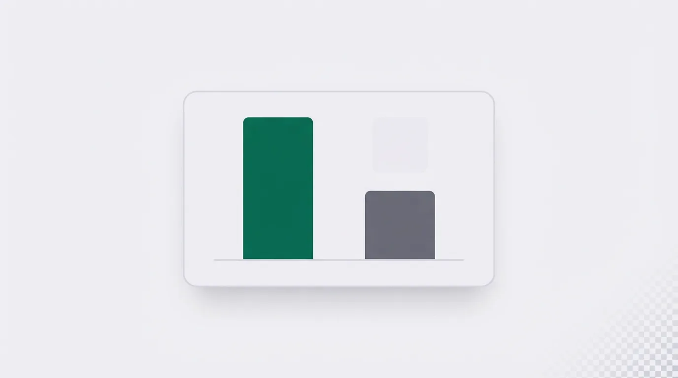 A wide pale card with a tall green bar, and a shorter grey bar beside it on a light ground